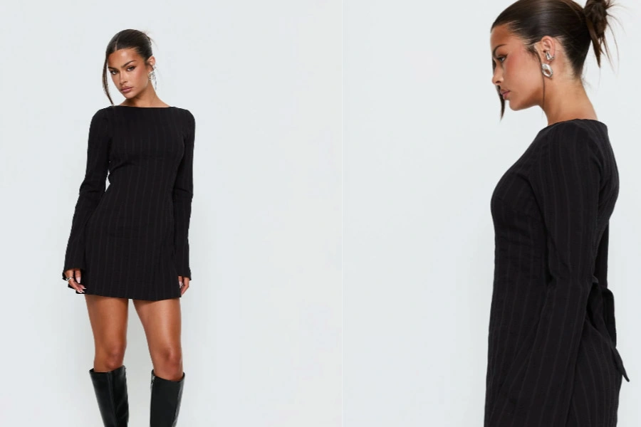 Alfalfa Long Sleeve Mini Dress – Black Timeless