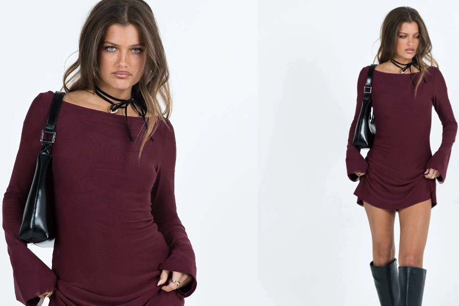 Lukea Long Sleeve Mini Dress – Mauve Elegan & Feminin